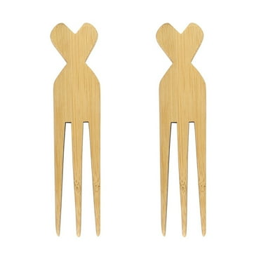Baluue 2pcs Hair Pick Household Hair Comb 3 Prong Wide Toothed Comb Portable Wooden Hair Pick