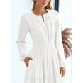thumbnail image 4 of Women's Maxi Dress Long Sleeve V-Neck with Pockets, Casual Elastic Waist Lightweight Wedding Guest Dress for Fall White S, 4 of 10