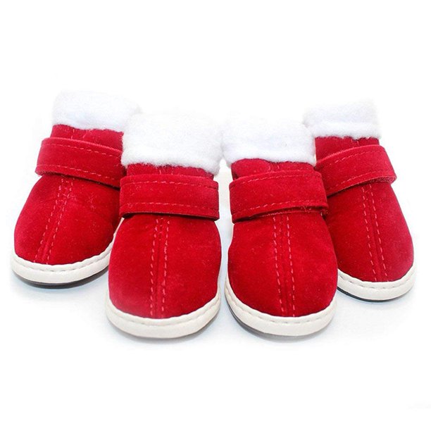 4pcs Pet Dog Christmas Dress Up Shoes Warm Long-tube Non-slip Snow Boot With Magic Stickers Pet Supplies He Qiyong unisex