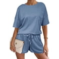 thumbnail image 2 of Lumtrix Two Piece Sets for Women Dressy Casual Ribbed Knit Short Sleeve Top Matching Shorts Lounge Set 2026 Summer Outfits Blue 2XL, 2 of 4