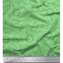 Soimoi Green Cotton Voile Fabric Chef Cap & Fry Pan Kitchen Fabric Prints By Yard 42 Inch Wide