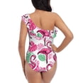 thumbnail image 5 of Pofeuu Flamingo Print Women's One Piece Swimsuits One Shoulder Swimwear Asymmetric Ruffle Monokinis Bathing Suits-Large, 5 of 6