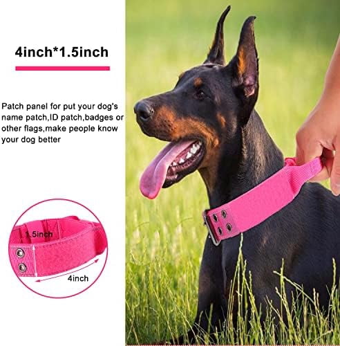 Reflective Dog Collar Heavy Duty Tactical with Control Handle and Metal Buckle for Dog Training(Large, Pink)