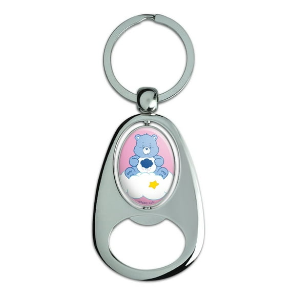 Care Bears Grumpy Bear Keychain Chrome Metal Spinning Oval Bottle Opener