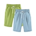 thumbnail image 2 of 2 Pack Girls Casual Bermuda Shorts Kids Knee Length High Waisted Summer Shorts Comfy Drawstring Short Pants with Pockets, 2 of 4