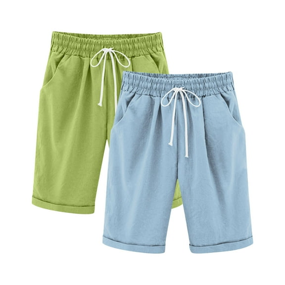 Lenpel Girls Boys' Bermuda Shorts 2 Pc Elastic Waist Drawstring Straight Leg Knee Length Shorts Casual Loose Summer Shorts
