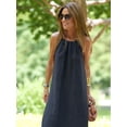 thumbnail image 6 of Womens Halter Neck Side Slit Linen Style Casual Vacation Dress Beach Holiday Summer Long Dress Black L, 6 of 7