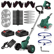 2025 Compact Portable Cordless Electric Lawn Mower/Weeder with 2 High Capacity Lithium Batteries and 3 Types of Blades, Multiple Gifts, Multi-Functional Weeder for Yard and Garden (dark green)
