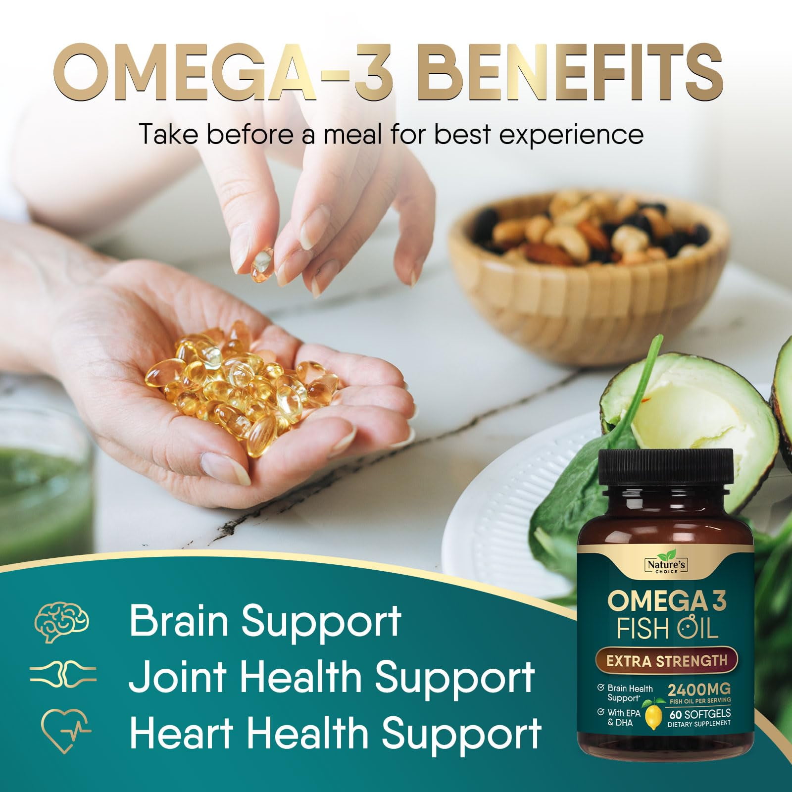 Triple Strength Omega 3 Fish Oil 2400 mg Softgels Nature s Omega