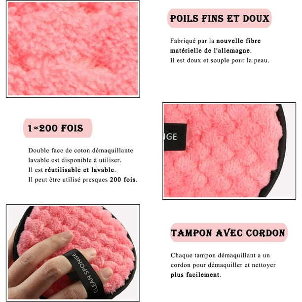 Coton Démaquillant Eponge Bio Réutilisable Lavable Tampon lingette  Microfibre
