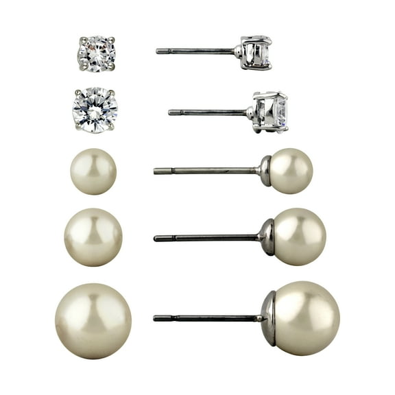 Believe by Brilliance Women's Cubic Zirconia and Simulated Pearl Set in Fine Silver Plated Brass