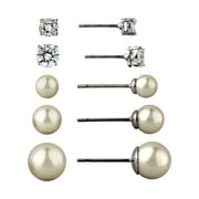 Believe by Brilliance Women's Cubic Zirconia and Simulated Pearl Set in Fine Silver Plated Brass