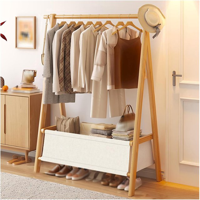 Foldable Clothing Garment Rack, Wooden Clothes Hanging Rack,Living Bedroom Office Storage Shelves,For Hanging Clothes,Easy To Assemble (Color : Yellow-A, Size : 68cm)