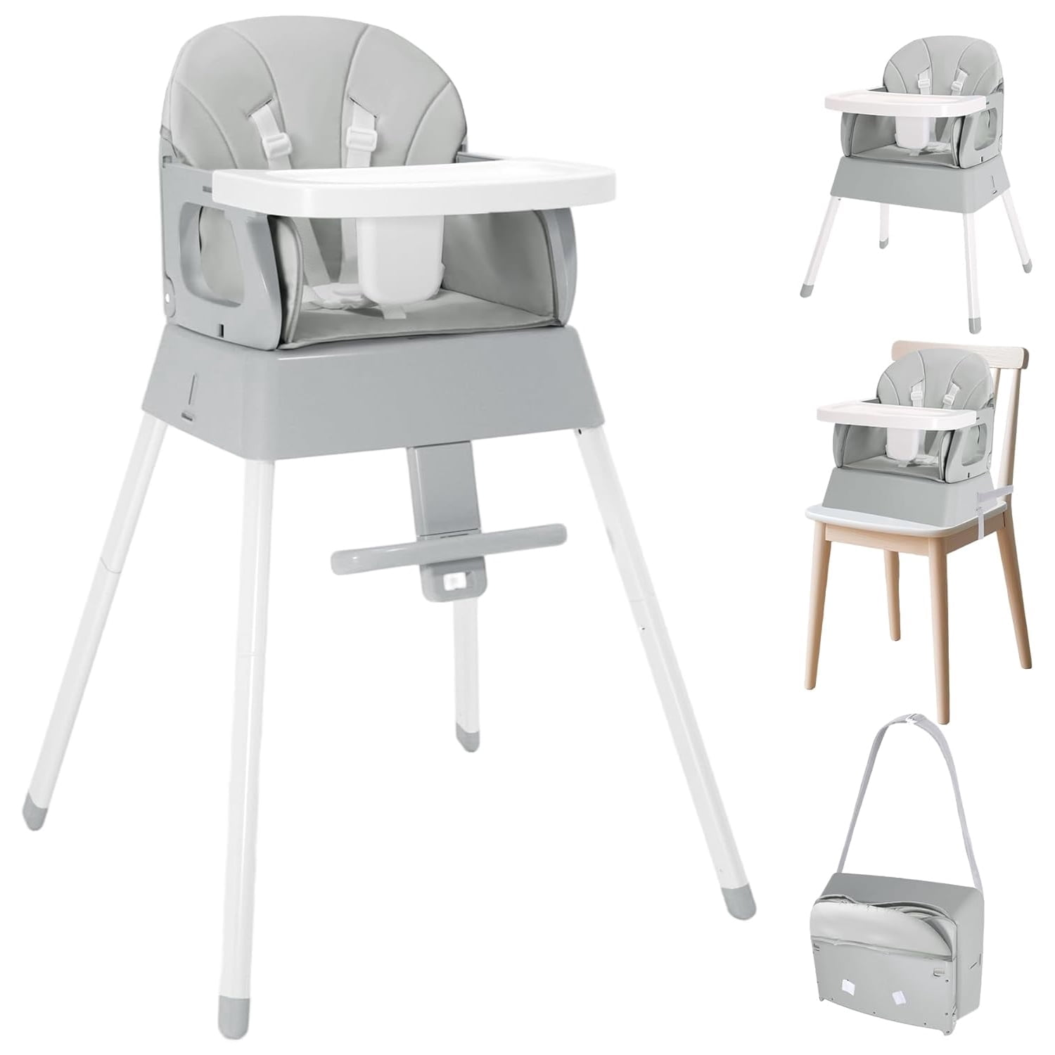 5-in-1 Convertible Baby High Chair for Infants and Toddlers(Gray)