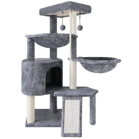 WK 37.4'' Cat Tree Cat Tower with Scratching Posts, Activity Centre Climbing Tree Cat Furniture with Cat Condo and Two Hammocks, Grey