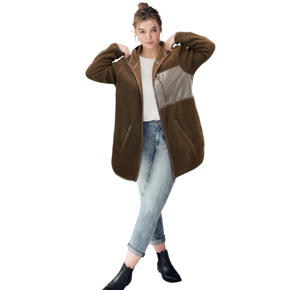 Ellos Plus Size Zip Front Hooded Sherpa Jacket