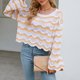thumbnail image 3 of Suéter de punto de mujer Suéter de ganchillo a rayas de contraste casual Traje diario FLhrweasw Nuevo, 3 of 9