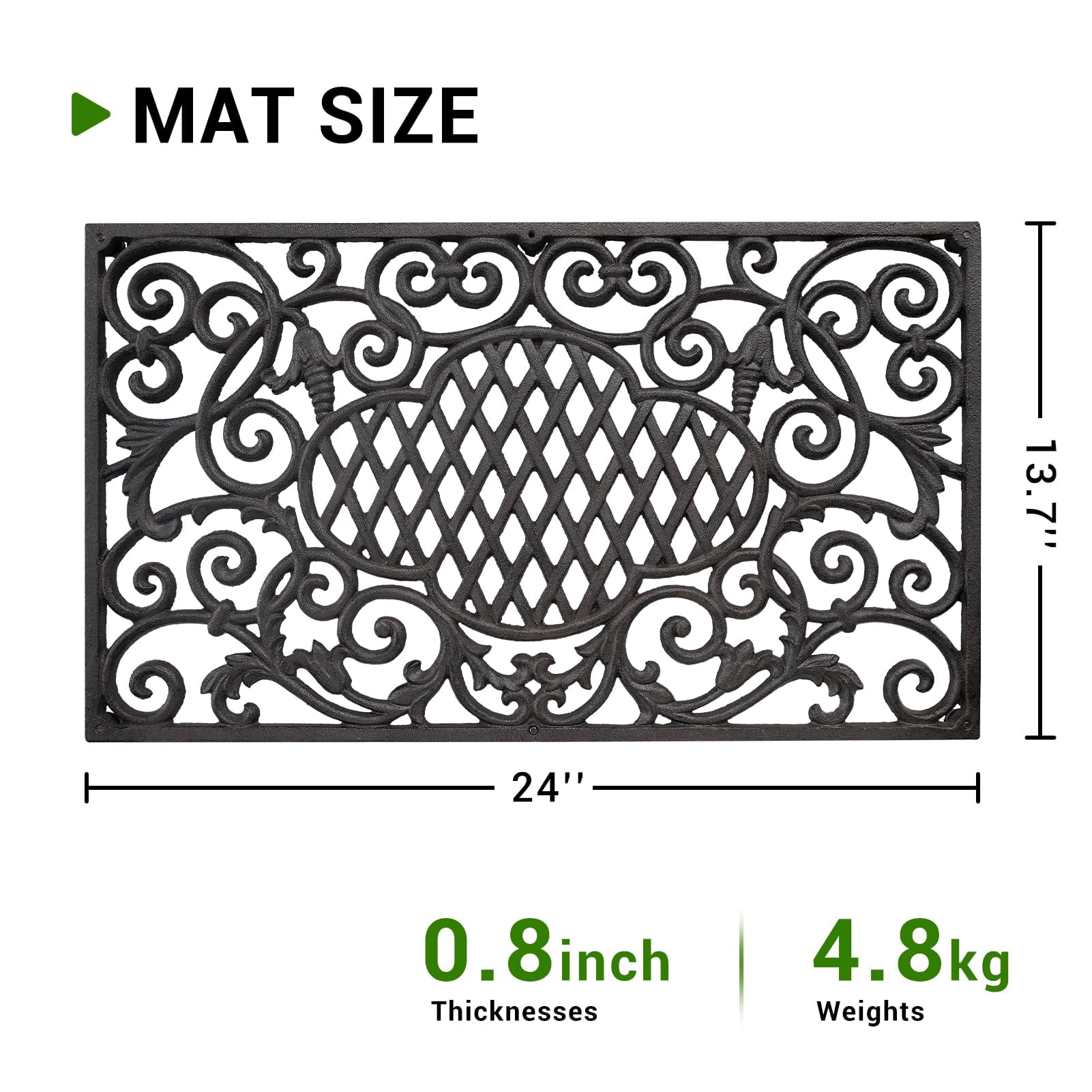 SINDA Front Door Mat Cast Iron Doormat Heavy Duty Non-Slip Stain and Dirt Resistant Front Doormat Outdoor (Black, 24" L x 14" W, Magic Cloud)