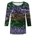 thumbnail image 4 of FchengtaiS Women's Sparkly Sequin Top Glitter 3/4 Sleeve Slimming Blouses Crew Neck Dressy Shirts Mardi Gras Top, 4 of 5