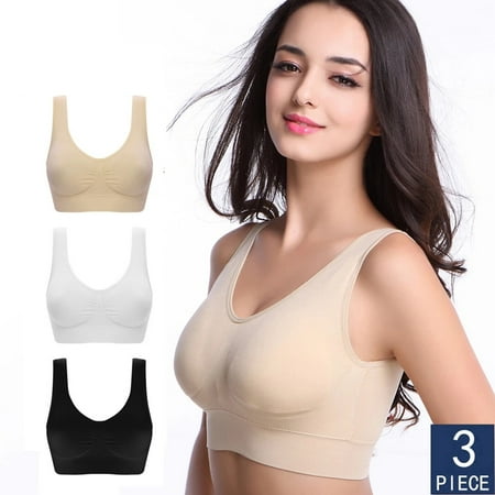

Autrucker 3Pcs Seamless Sports Bra Large Size No Steel Ring Vest Seamless Yoga Adjustable Underwear