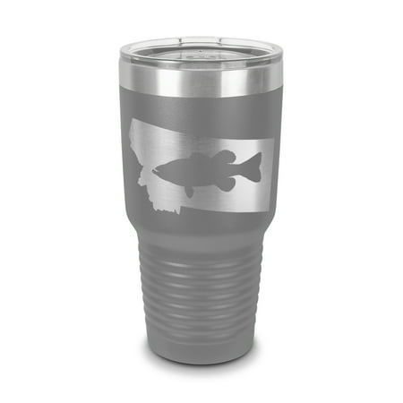 

Montana Bass Tumbler 30 oz - Laser Engraved w/ Clear Lid - Stainless Steel - Vacuum Insulated - Double Walled - Travel Mug - state shaped largemouth sport fishing fish mt - Gray