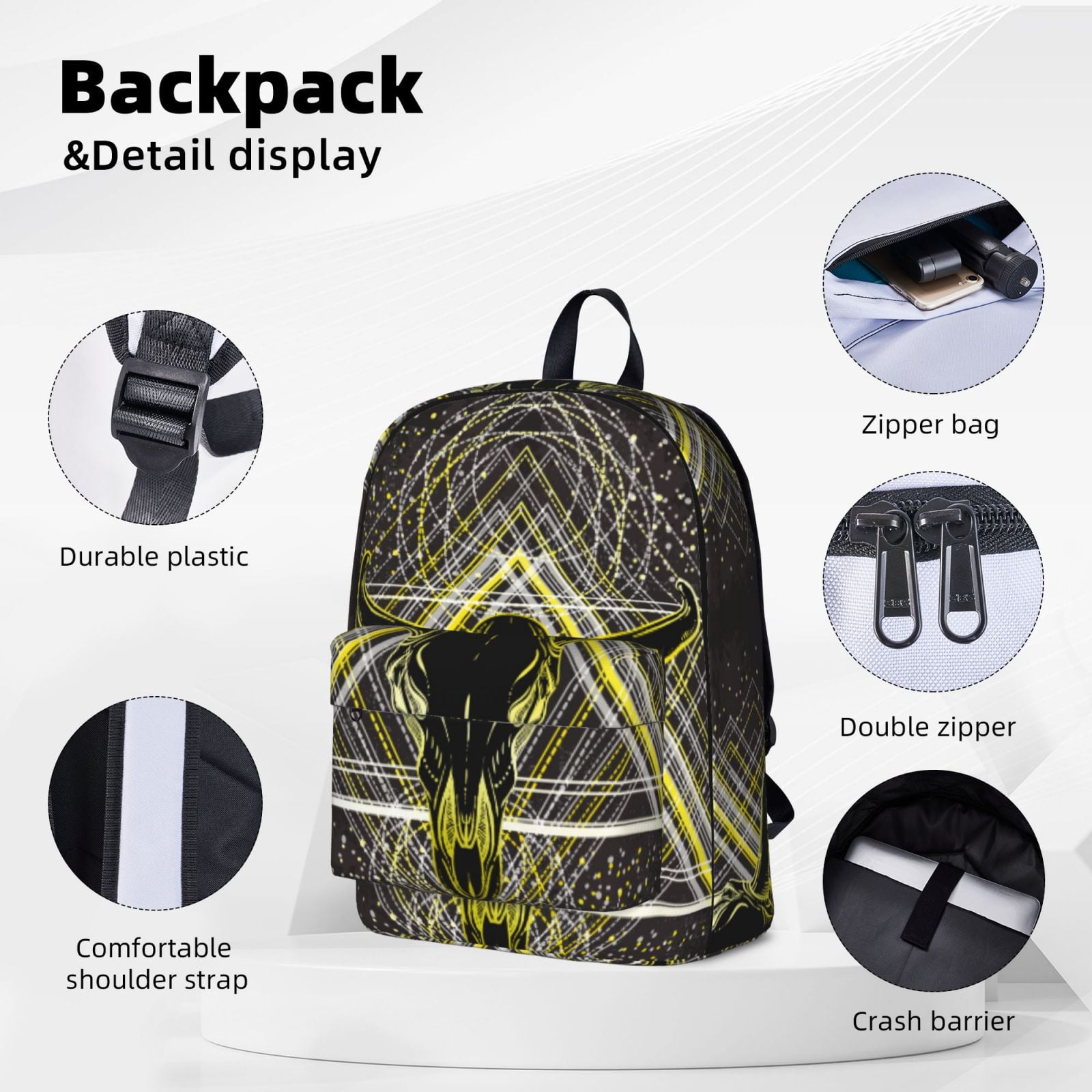 Bull Skull Backpack Purse For Teen Girls Boys,Boho Ethnic Canvas Bookbag Travel Hiking Shoulder Daypack Bags