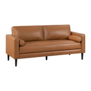 Naomi Home Velonie Air Leather Mid-Century Sofa, Removable Cushions, Matching Bolster Pillows, Spacious 3-Seater Comfort, Solid Wood Frame, Everyday Relaxation, Tan
