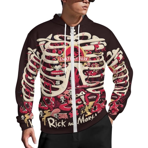 Rick And Morty Zip Up Hoodies Unisex Realistic 3D Print Sweatshirt Long Sleeve Hooded Jacket Coat S