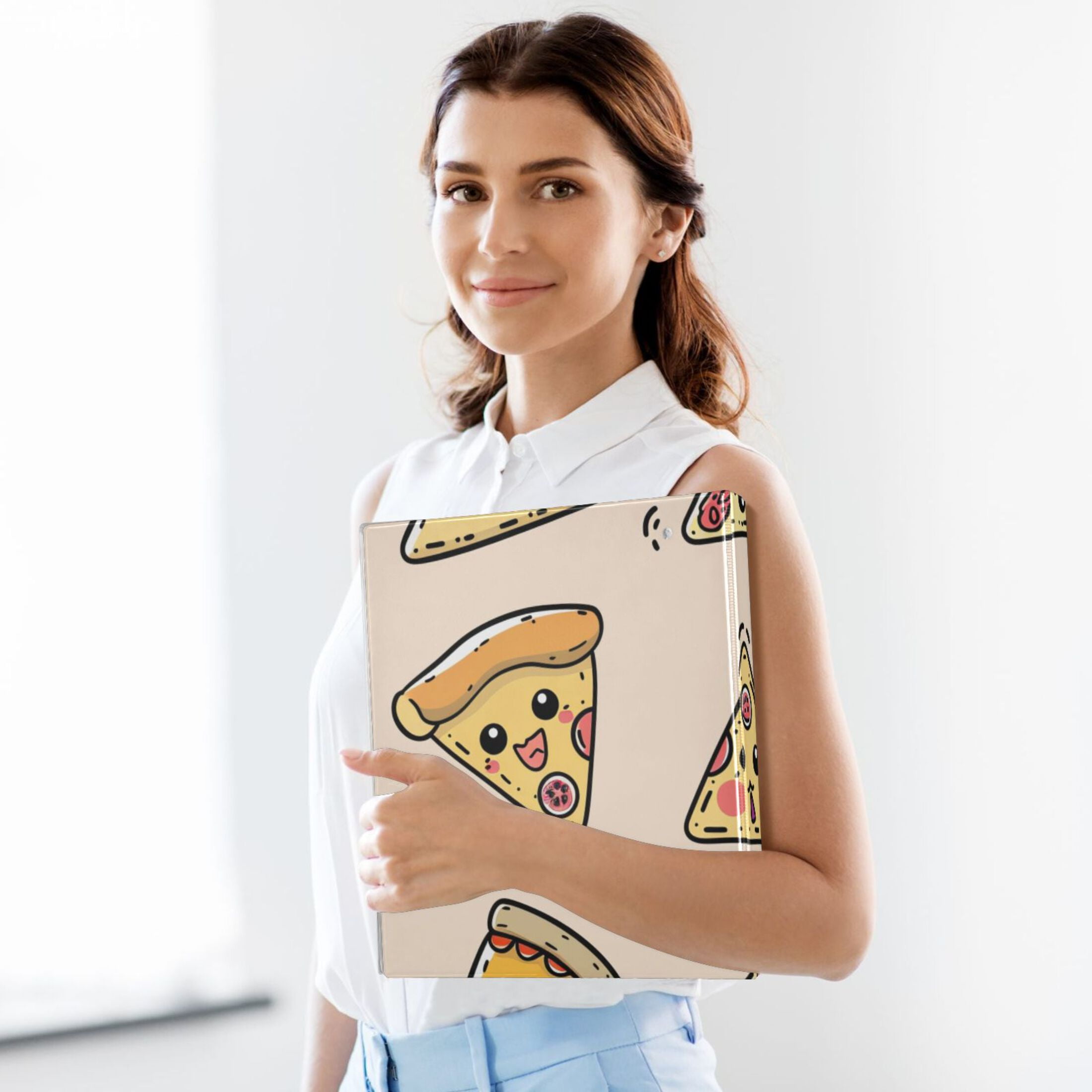 Cute Pizza 3 Ring Binders 1.5 inch Hardcover File Folders with Interior Pockets A4 Size Organizer for School Office Hospital