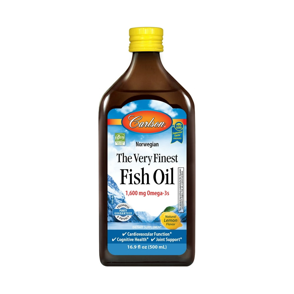 Carlson Omega-3 Fish Oil Liquid, 1600 mg, 16.9 fl oz, Lemon - Walmart