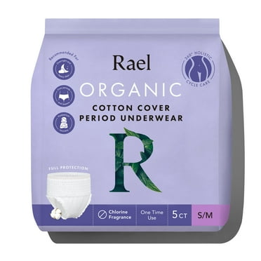 Rael Organic Cotton Disposable Period Underwear, for Heavy Flows, Size S/M, 5 Count