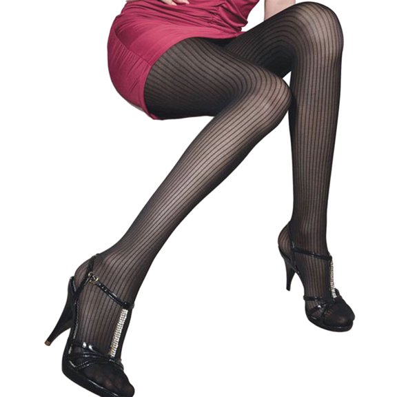 Womens Vintage Vertical Striped Pantyhose Leggings Ladies Patterned Thin Silky Tights Stockings Hosiery