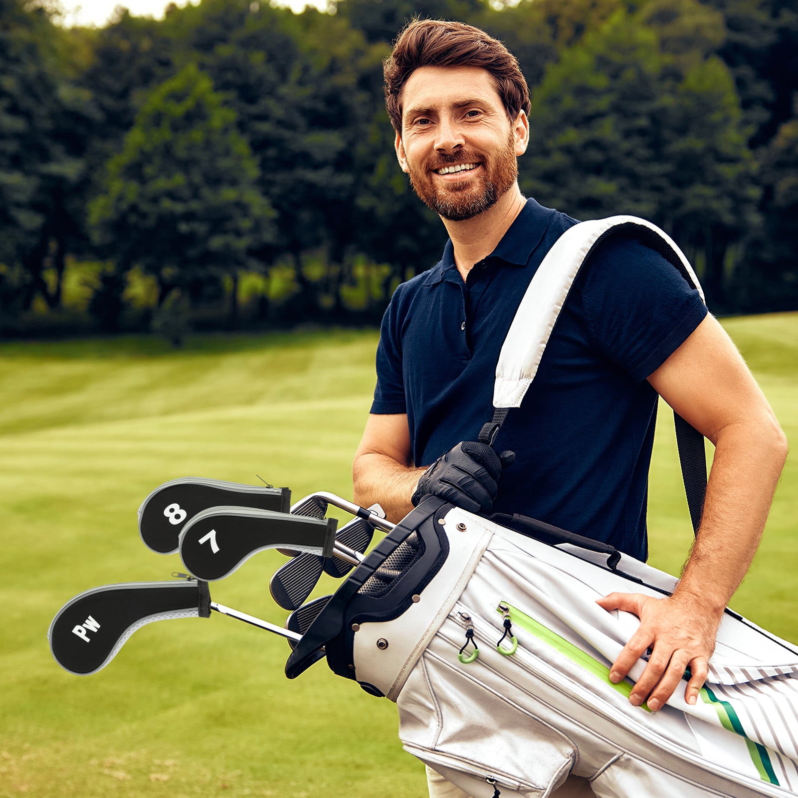 Golf Club Head Cover, 12 Pcs Neoprene Driver Headcover Golf Lovers Gifts for Men Women Blue/Black