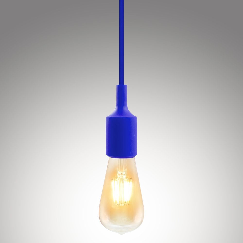 UL-listed Single Socket Pendant Light Fixture, Fabric Insulating Lamp Cord, Blue