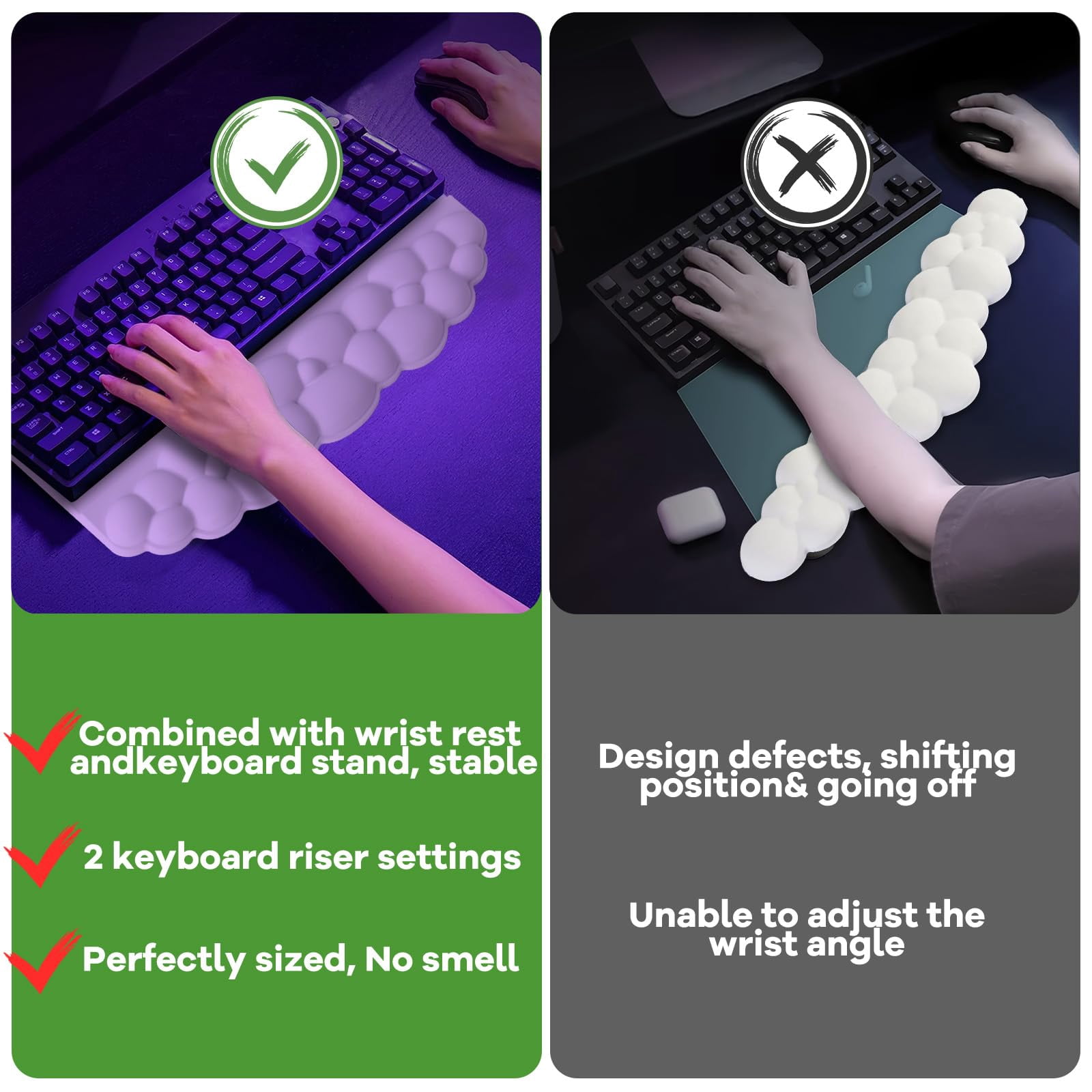 Wrist Rest For And Mouse  Soft Memory Foam Cloud Stand Pad With Set Easy Typing Comfort Office Work Gaming - White