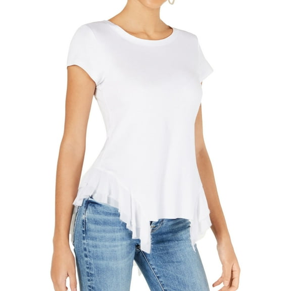 Ginger Womens Chiffon-Contrast Basic T-Shirt, White, X-Large