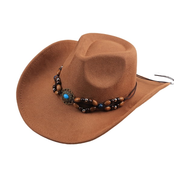 Qwertyu Western Cowboy Hat for Men Women Wide Brim Fedora Hat with Buckle Belt Fashion Vintage Jazz Cap Khaki