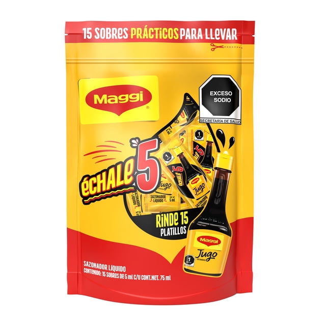 Jugo Sazonador Maggi Bolsa con 15 Sobrecitos de 5 ml c/u