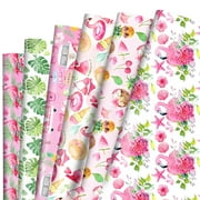 Pineraap 12 Sheets PresNok Flamingo Wrapping Paper, Hawaiian Gift Paper Tropical Decorative Art Paper for Birthday Summer Party Wedding Bridal Shower Baby Shower, 19.7 x 27.6 Inch, Pink, Green