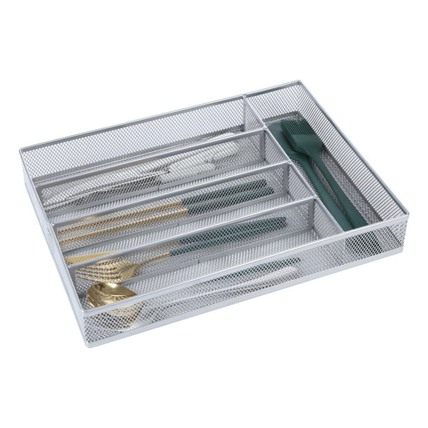 KKC Kitchen Utensil Drawer Organizer, 5 Compartments Flatware Organizers,Mesh Wire Utensil Tray