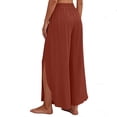 thumbnail image 5 of Cagogo Women Plus Size Wide Leg Tie Waist Flowy Boho Beach Loose Long Pants Trousers Summer Casual Palazzo Elastic Waisted Crop Lounge Travel Holiday Beachwear, Orange S, 5 of 7