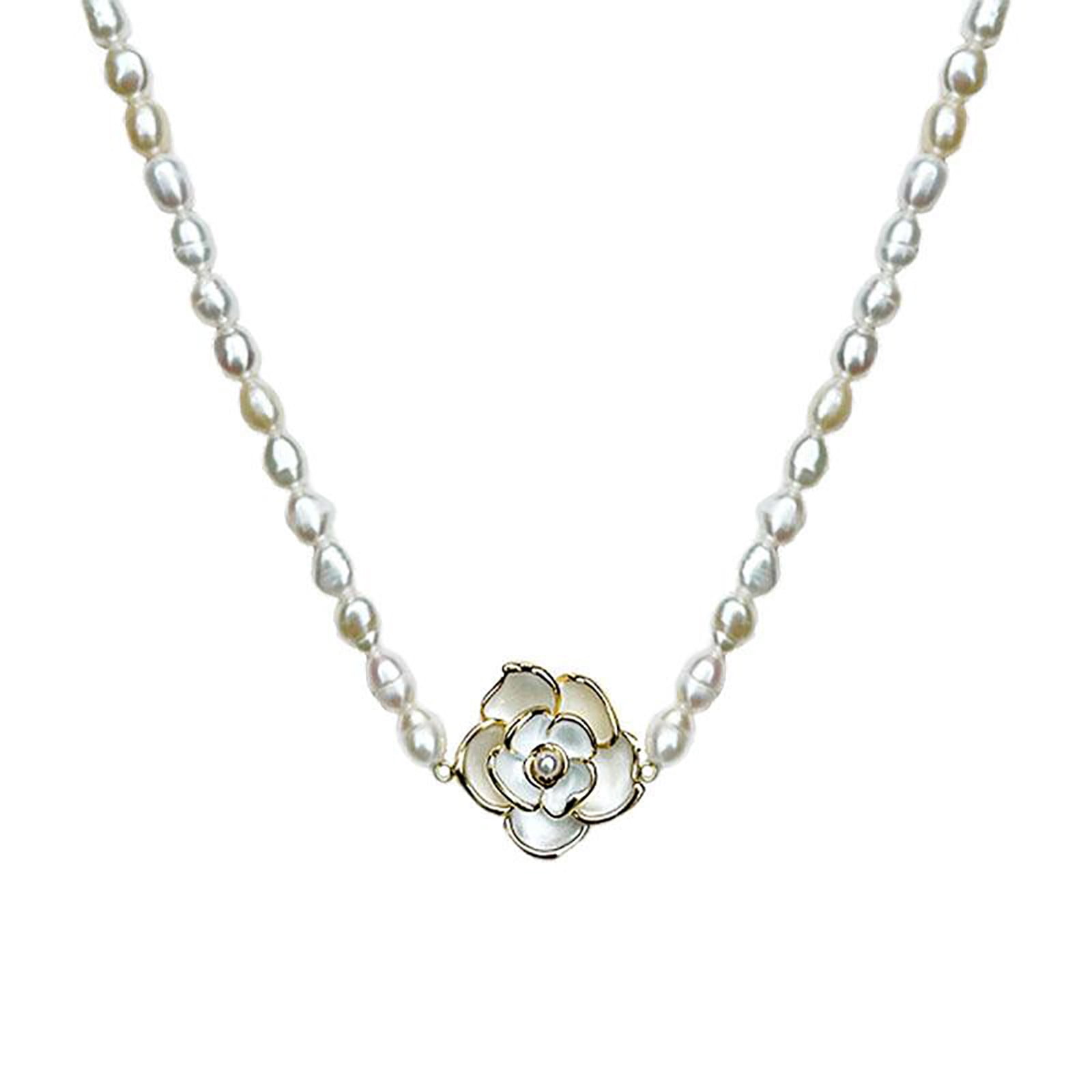 CXK99 on Clearance Sparkling Diamond Flower Necklace, Pearl