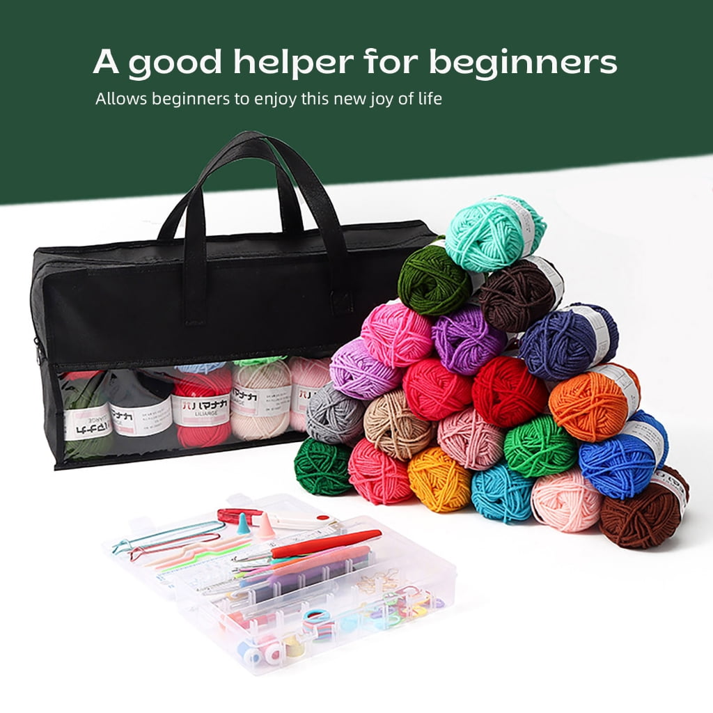 Beginner Crochet Set Includes 9 Size Crochet Hook 40 Color Crochet Yarns Large Eye Needle Knitting Marker Crochet Bag