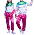 thumbnail image 4 of yboeqw Retro Unisex 2 Piece Party Tracksuit Full Zip Stand Collar Color Block Jacket Elastic Cuff Jogger Pants for 80s Themed Event Cosplay, 4 of 9
