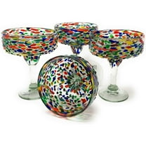 Mexican Hand Blown Glass – Set of 4 Hand Blown Margarita Glasses Confetti Rock (16 oz)