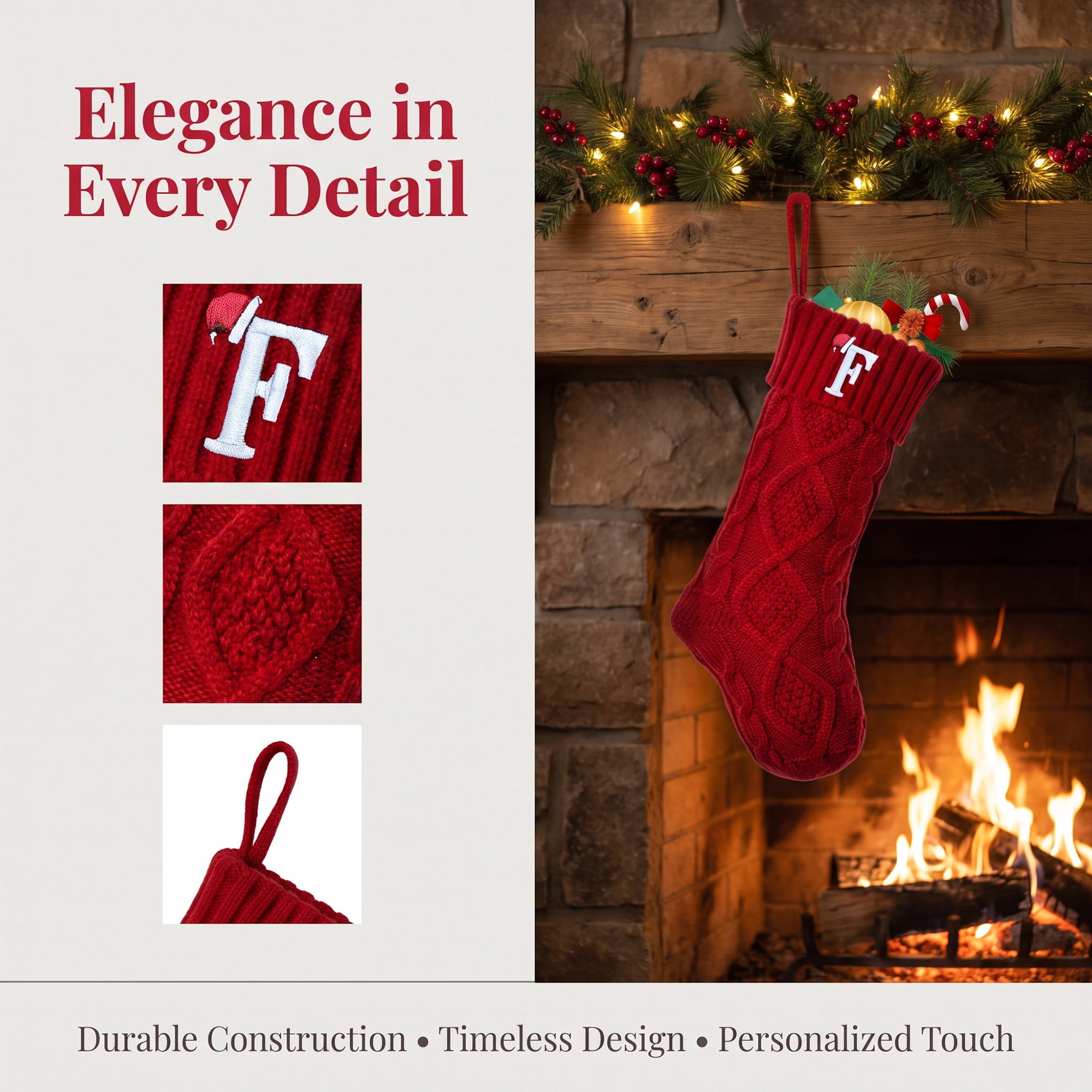 Unique Bargains Canine Bone Christmas Stocking Puppy Keepsake Sack Red Letter F 17"