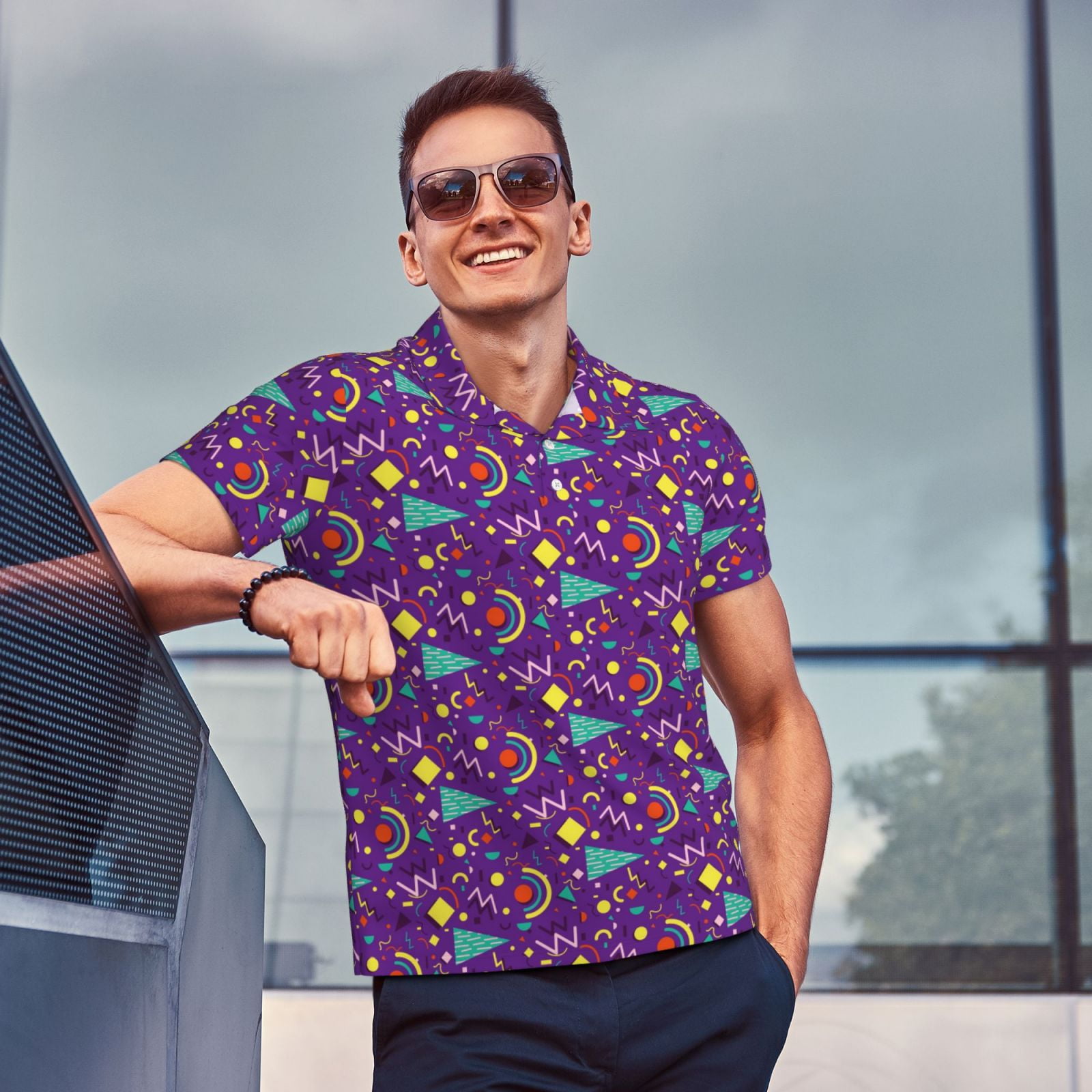 Qokaie Retro 80s Style Drawing Men's Polo Shirts – Premium Pique