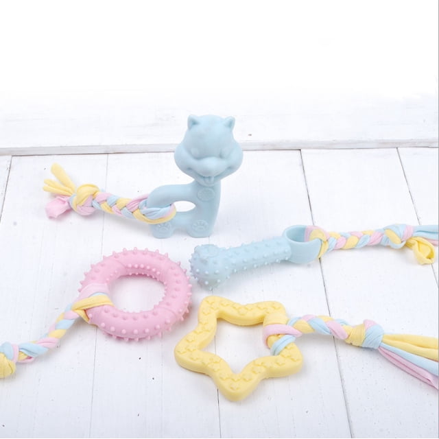 Juguetes para morder para cachorros, 4 piezas de mordedores con pelotas y cuerdas de algodón, juguetes para morder agresivos, regalo para cachorros pequeños y perros medianos (rosa)