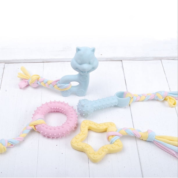 Juguetes para morder para cachorros, 4 piezas de mordedores con pelotas y cuerdas de algodón, juguetes para morder agresivos, regalo para cachorros pequeños y perros medianos (rosa)