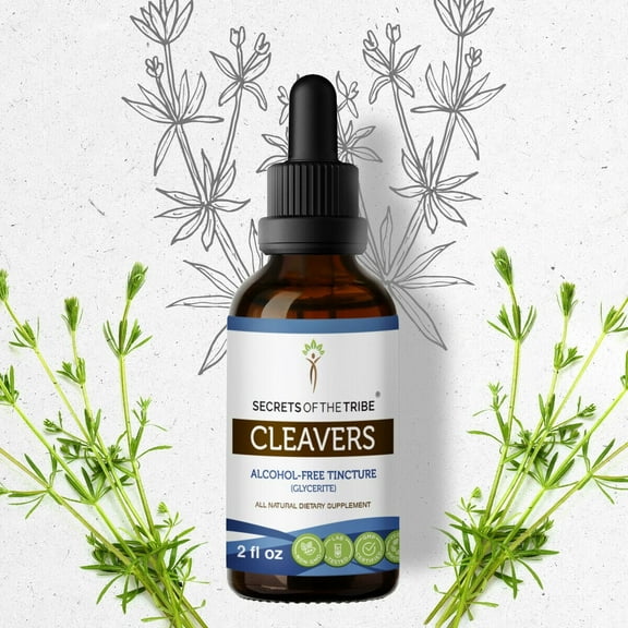Secrets Of The Tribe Cleavers Tincture Dietary Supplement, Natural Herbal Extract for Urinary Support, Cleavers (Galium aparine) Dried herb, Alcohol-Free Extract, Drops 2 oz